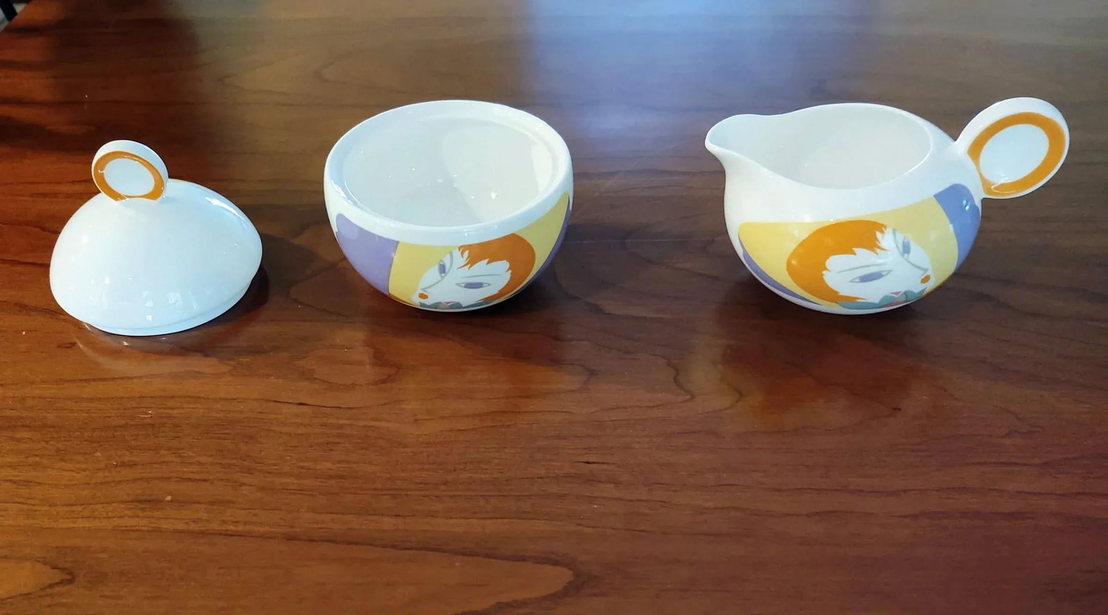 1980s "Visage" Salad Plates and a Cream and Sugar Set by Larry Laslo- 10 Pieces - 6