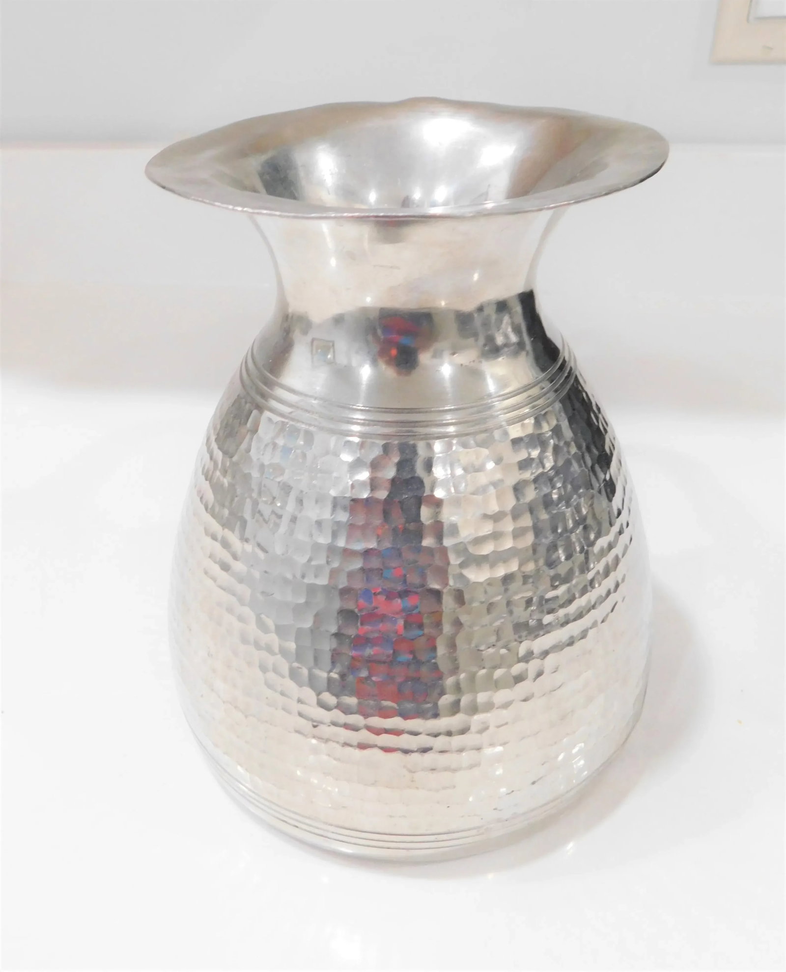 Pewter t.k.f. Banka Tinwerk Indonesian Hammered Art Deco Pewter Pitcher and Eight Tankard Set - 8