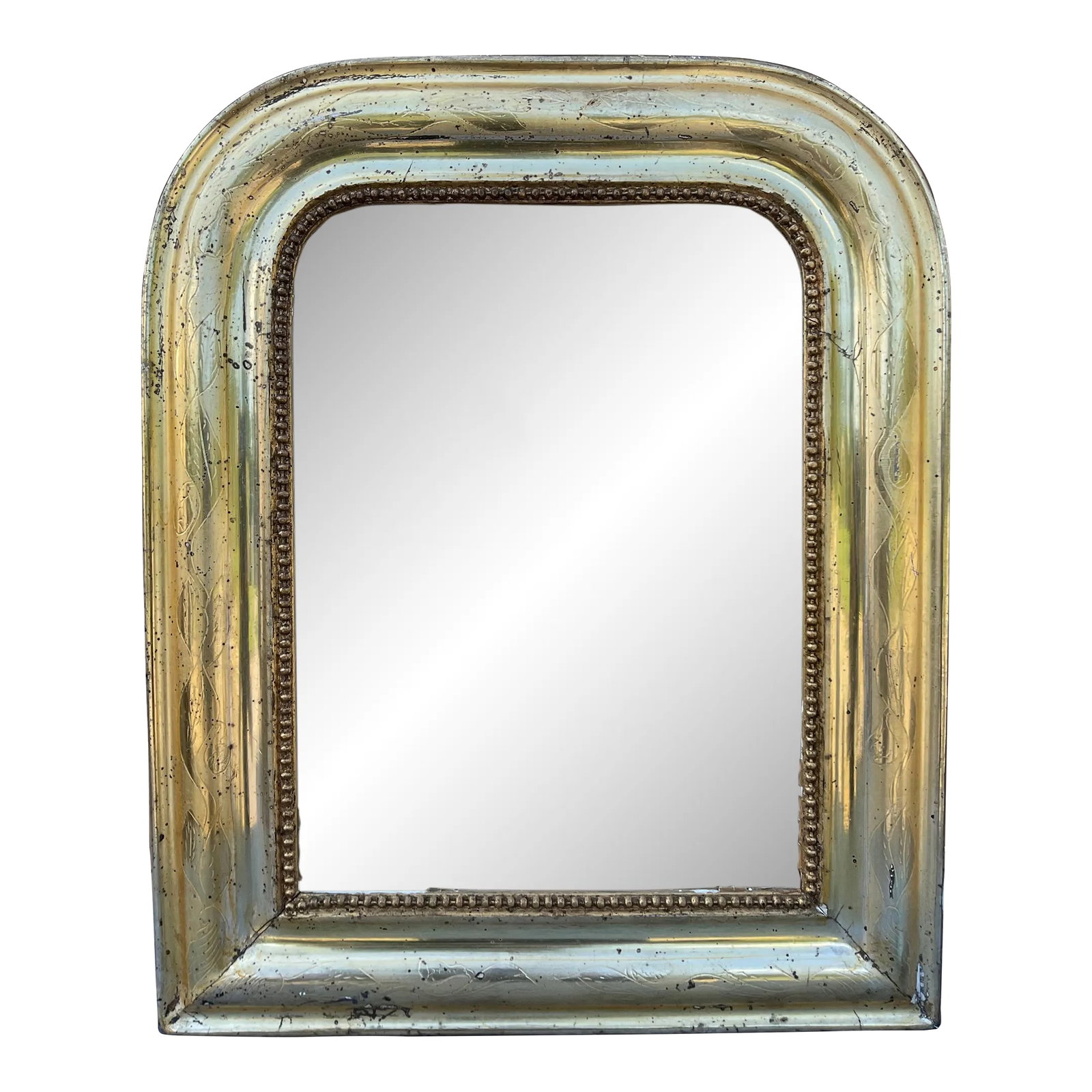 Antique Louis Philippe Mirror: This 19th century Louis Philippe mirror is truly unique! This mirror's tiny size makes this mirror an especially rare find. There is beautiful aging on this piece with the finish starting to wear