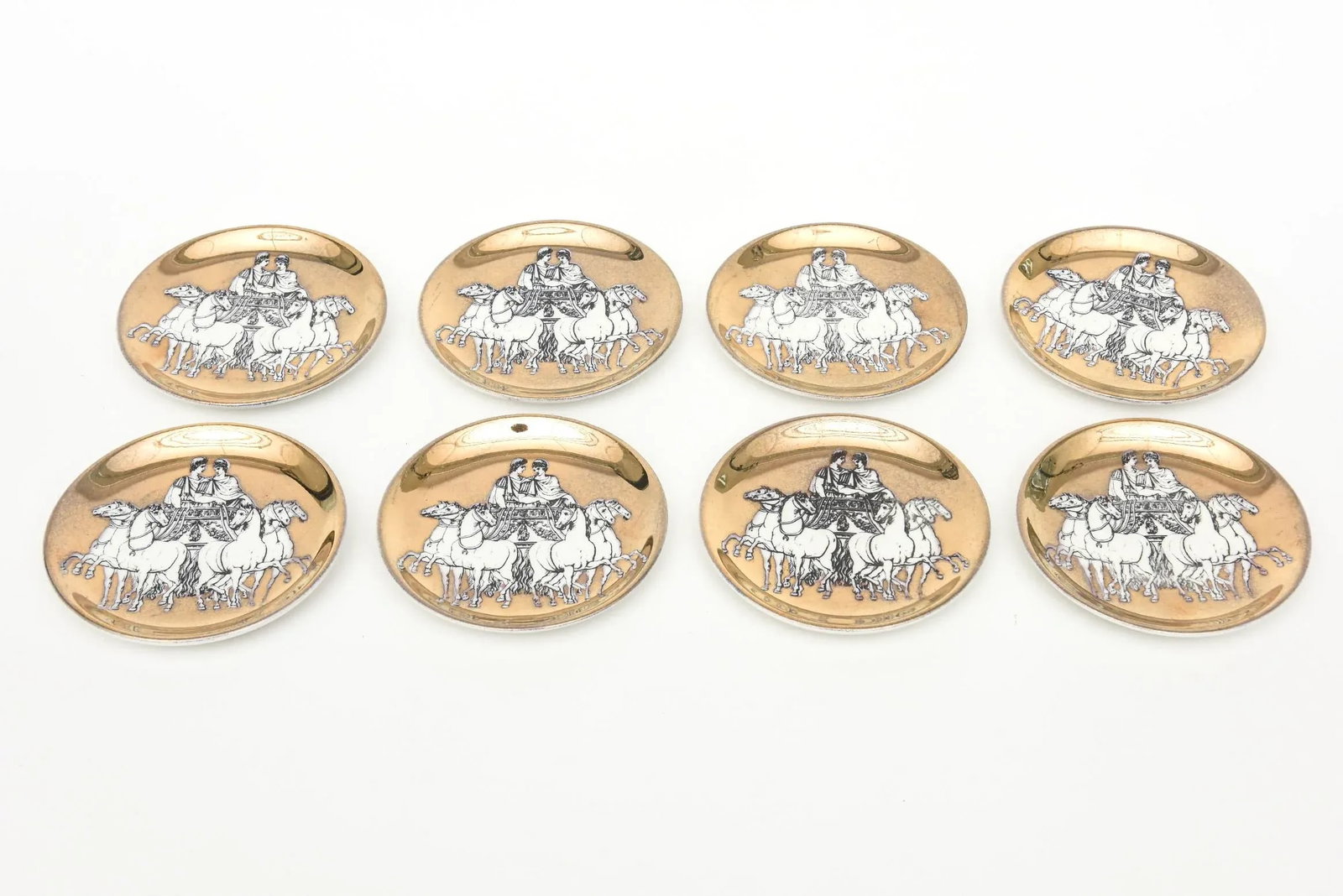 Vintage PIero Fornasetti Gilded Porcelain Chariot Coasters Barware Italy 1950's - 2