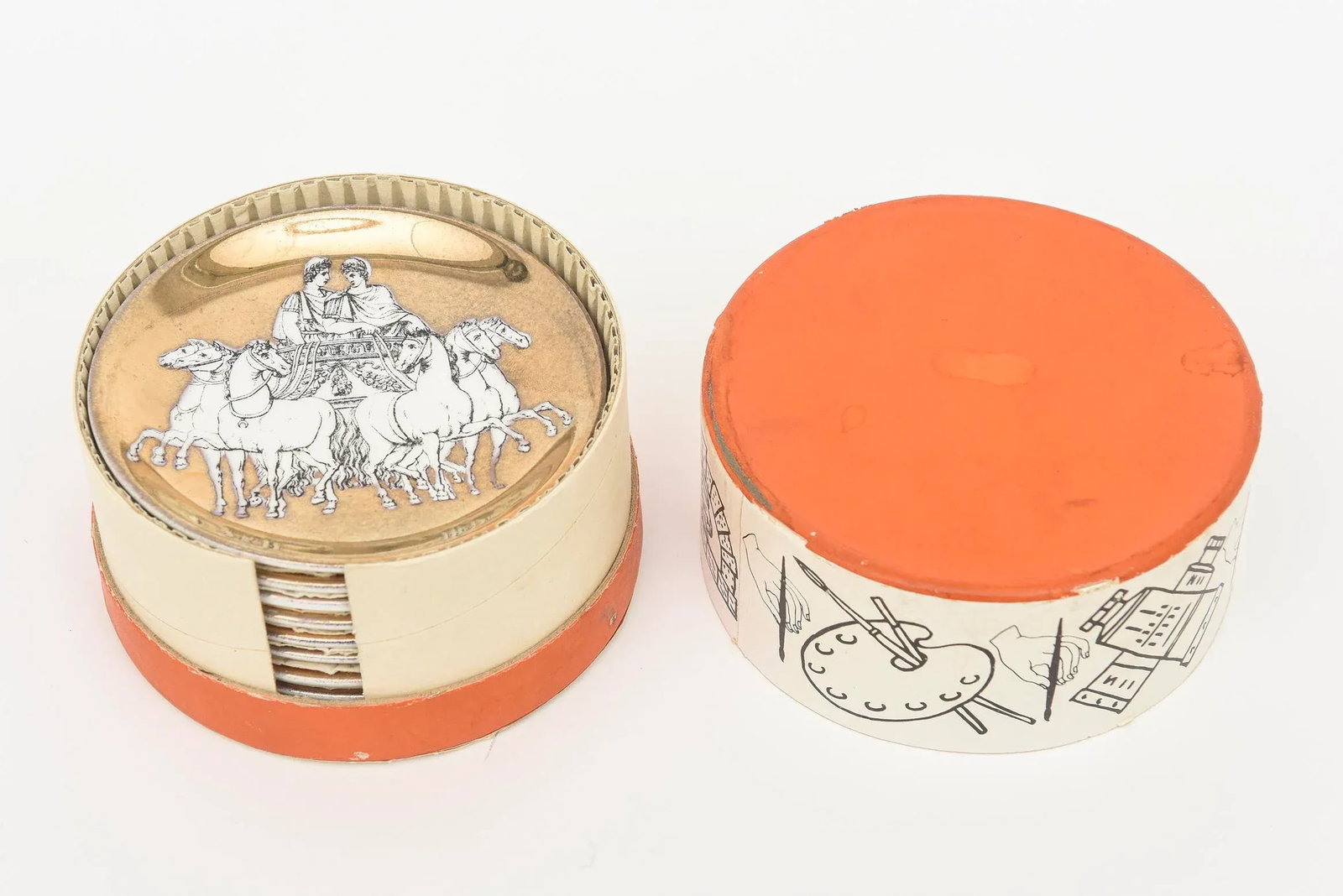Vintage PIero Fornasetti Gilded Porcelain Chariot Coasters Barware Italy 1950's - 7