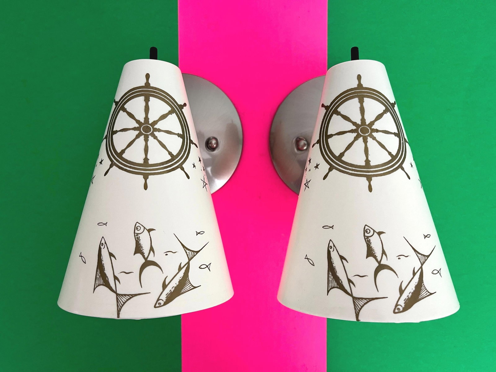 Midcentury Coastal Cone Sconces - A Pair - 10