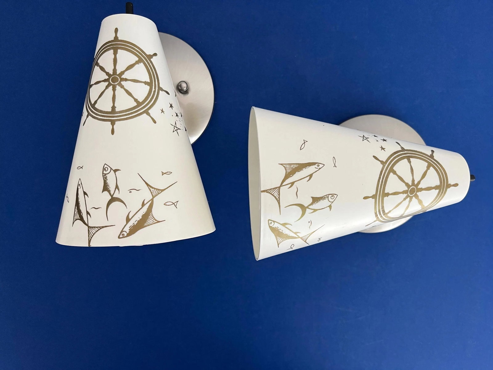 Midcentury Coastal Cone Sconces - A Pair - 12