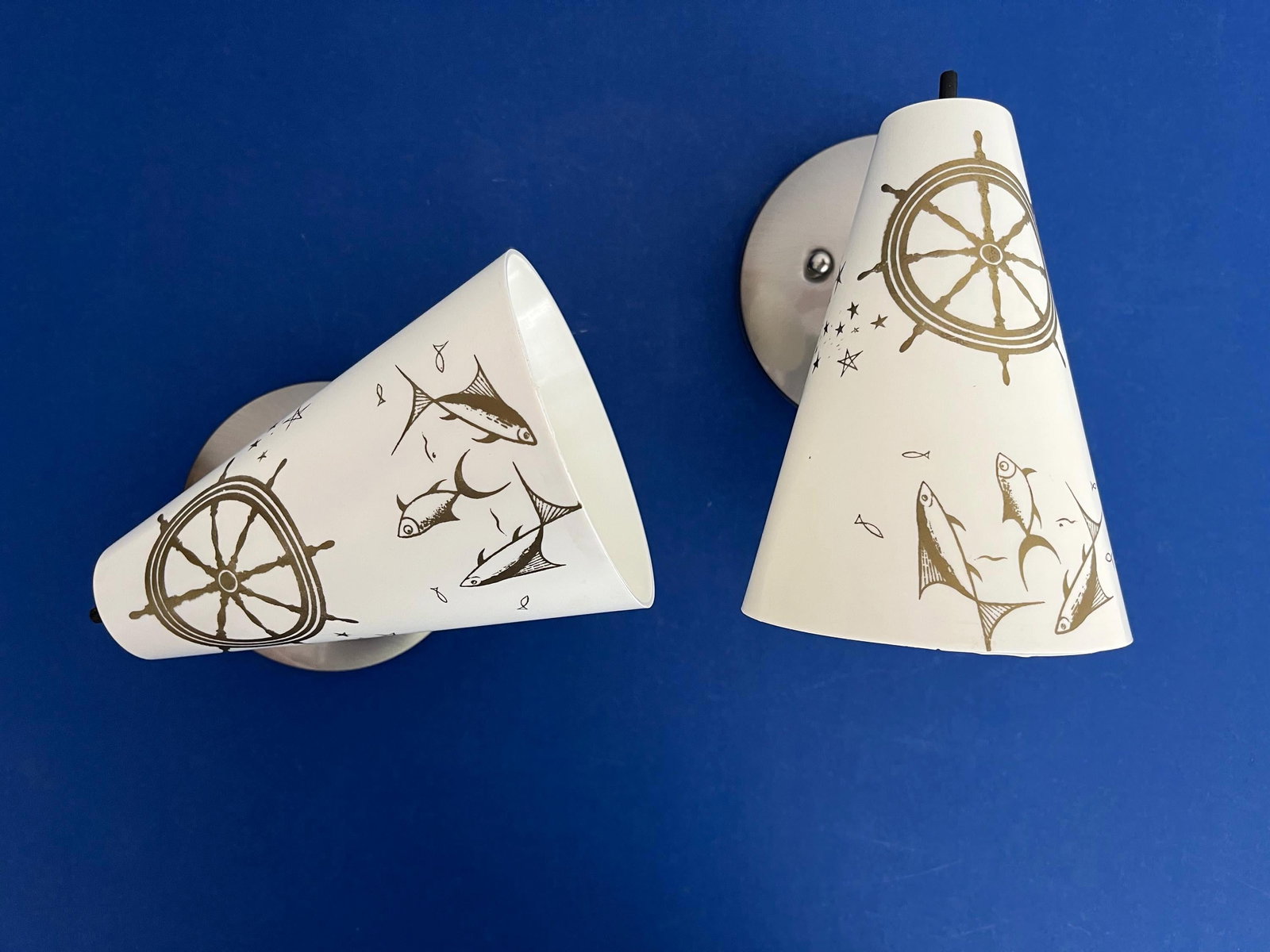 Midcentury Coastal Cone Sconces - A Pair - 14