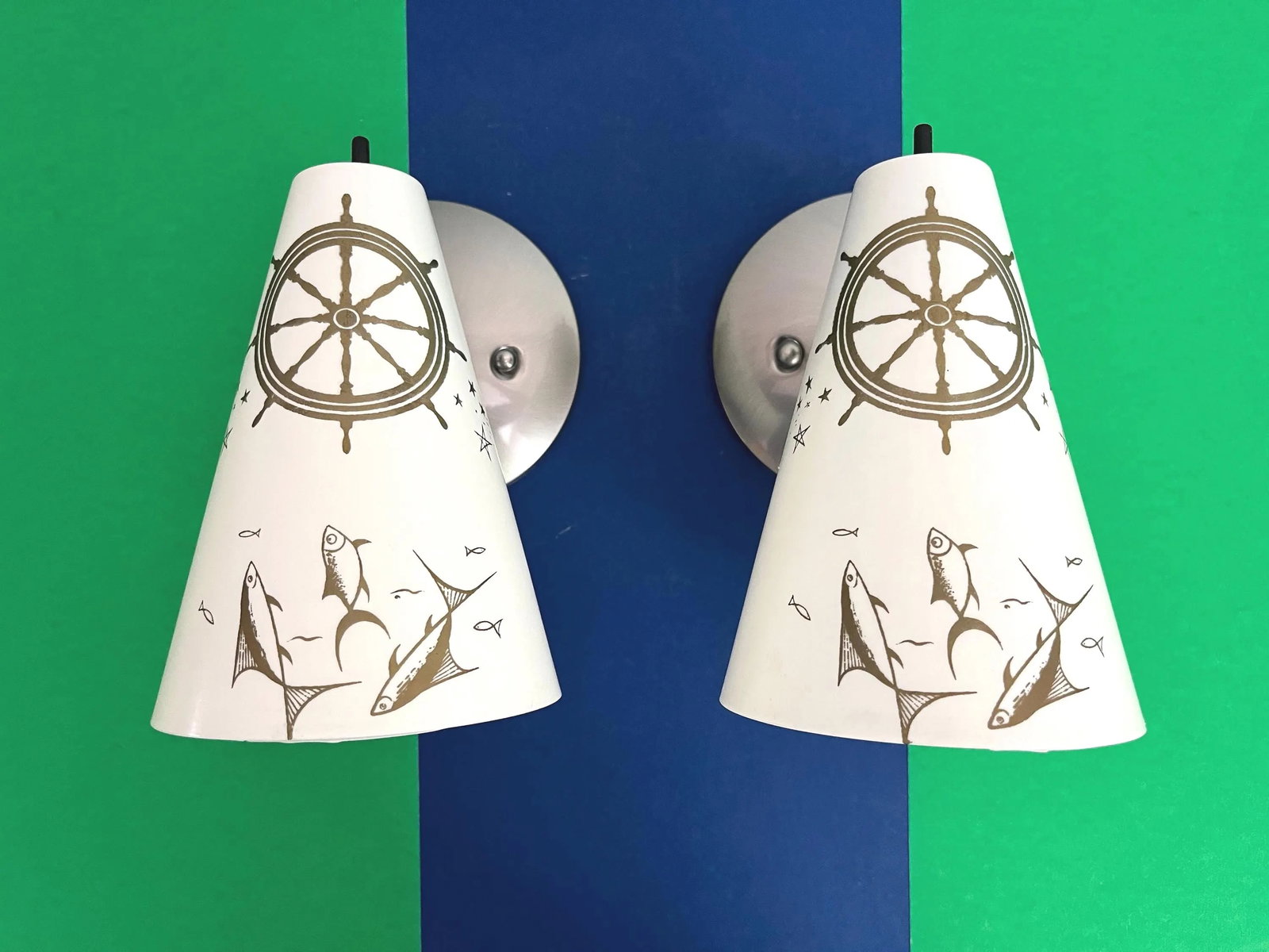 Midcentury Coastal Cone Sconces - A Pair - 2