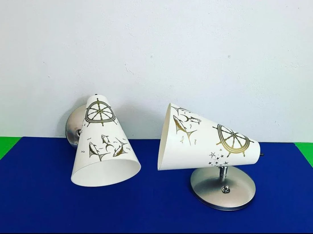 Midcentury Coastal Cone Sconces - A Pair - 3
