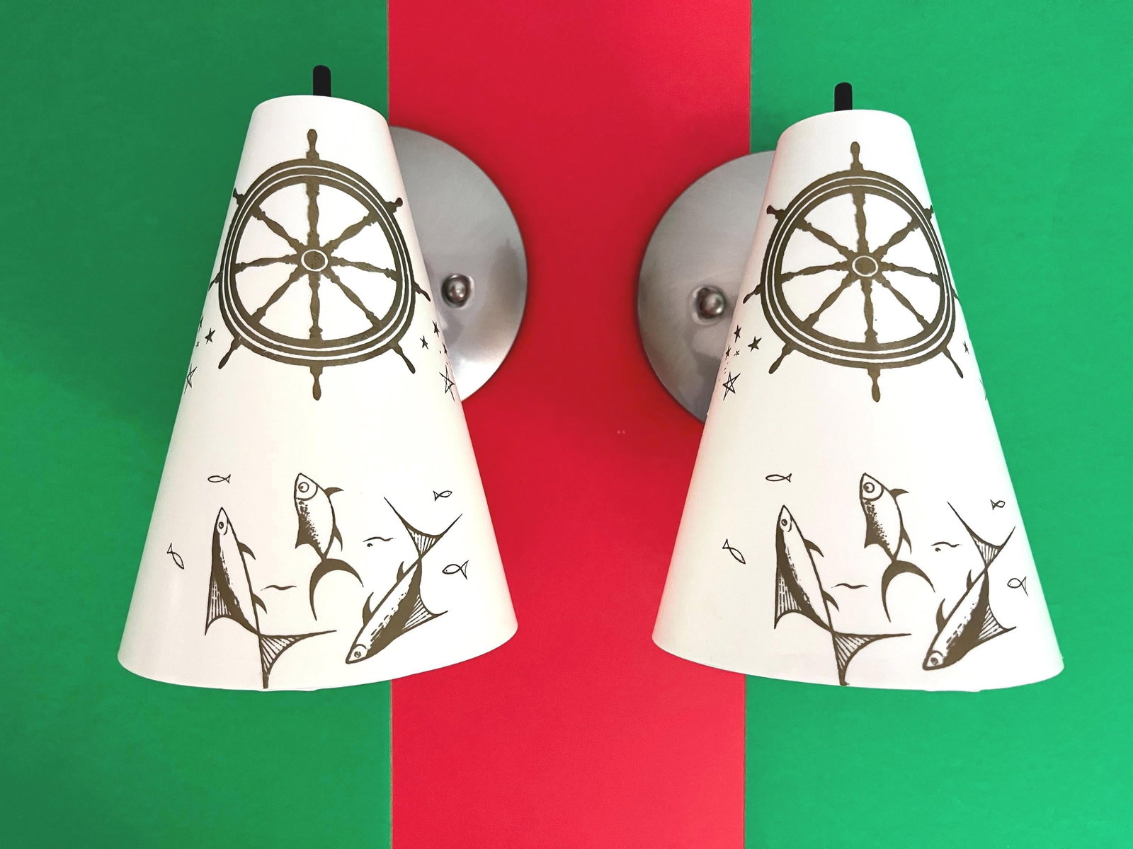 Midcentury Coastal Cone Sconces - A Pair - 4