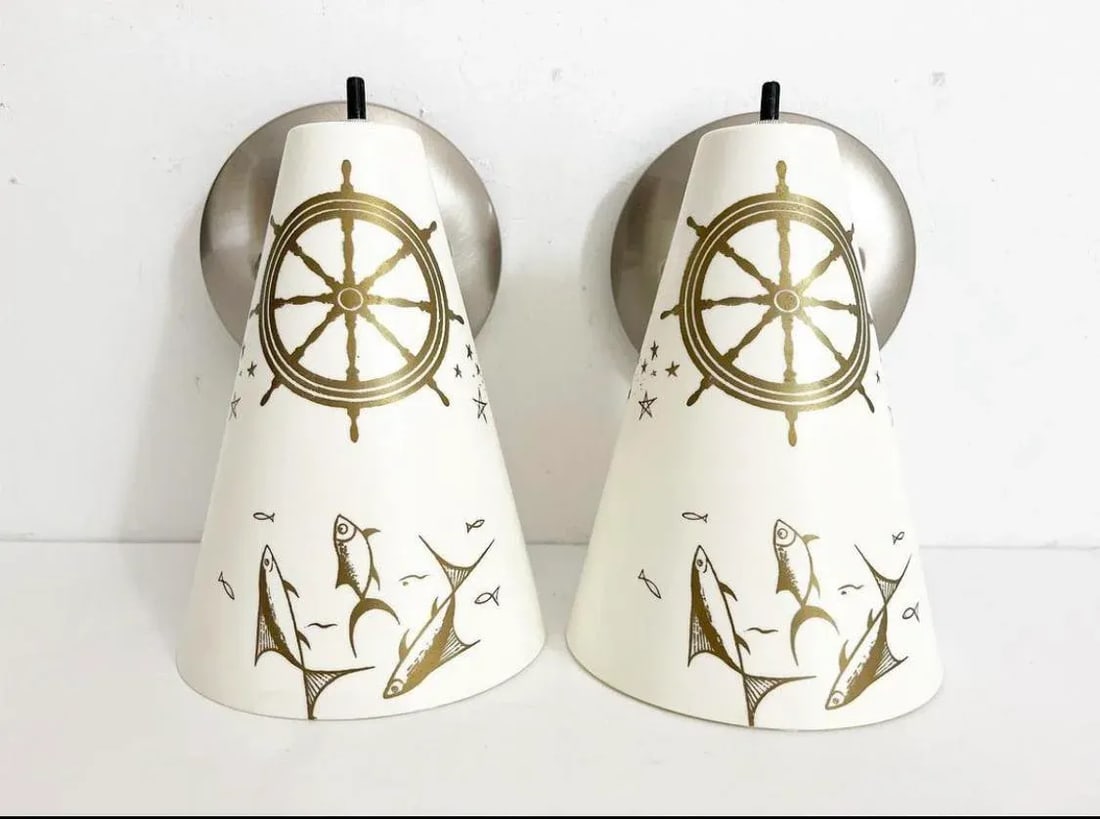 Midcentury Coastal Cone Sconces - A Pair - 5