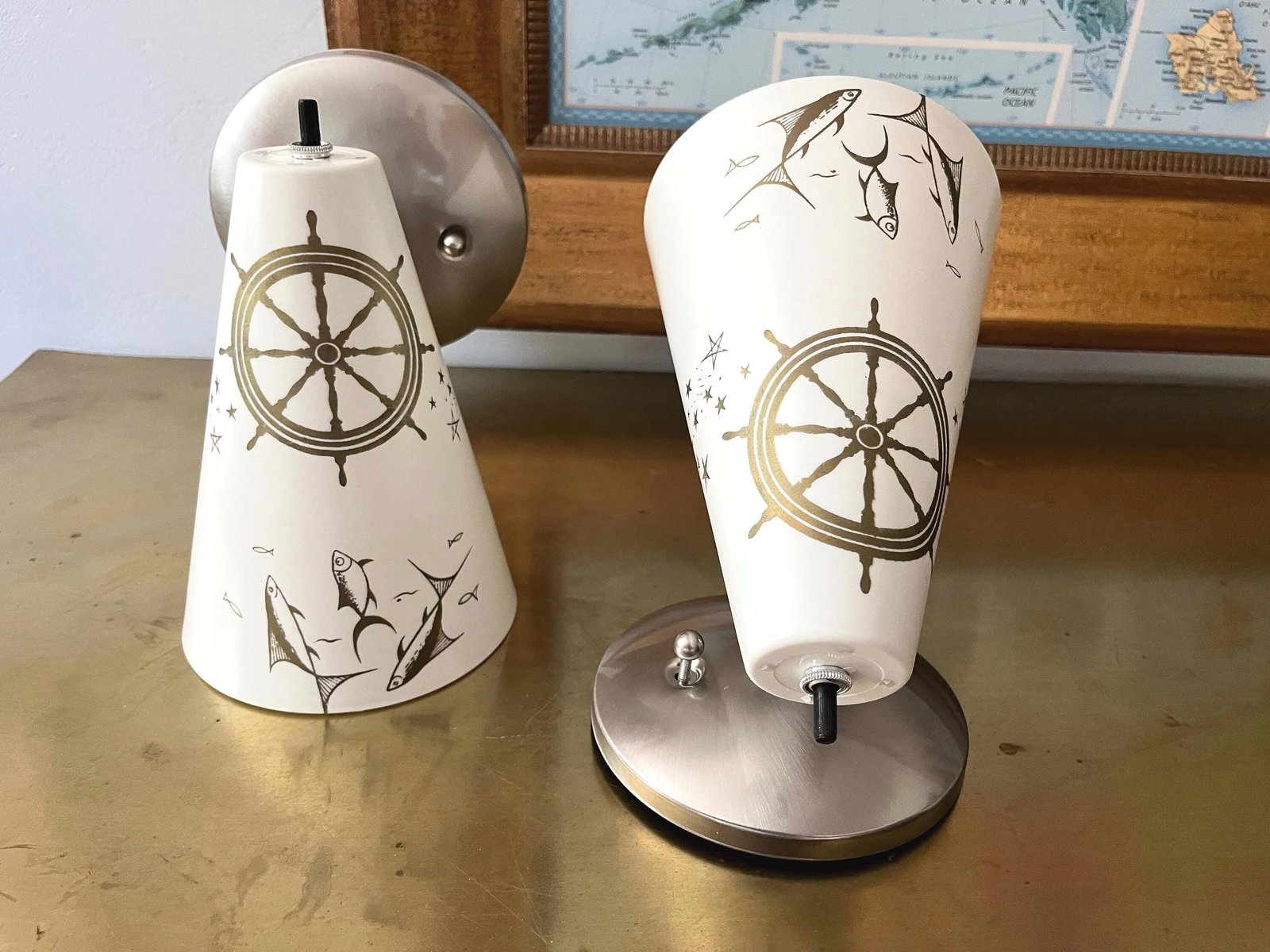 Midcentury Coastal Cone Sconces - A Pair - 7