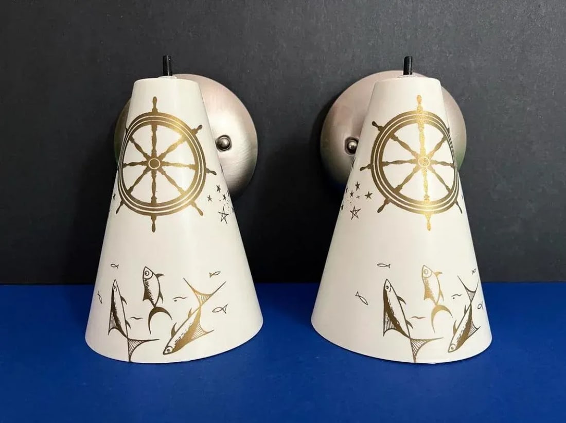 Midcentury Coastal Cone Sconces - A Pair - 8