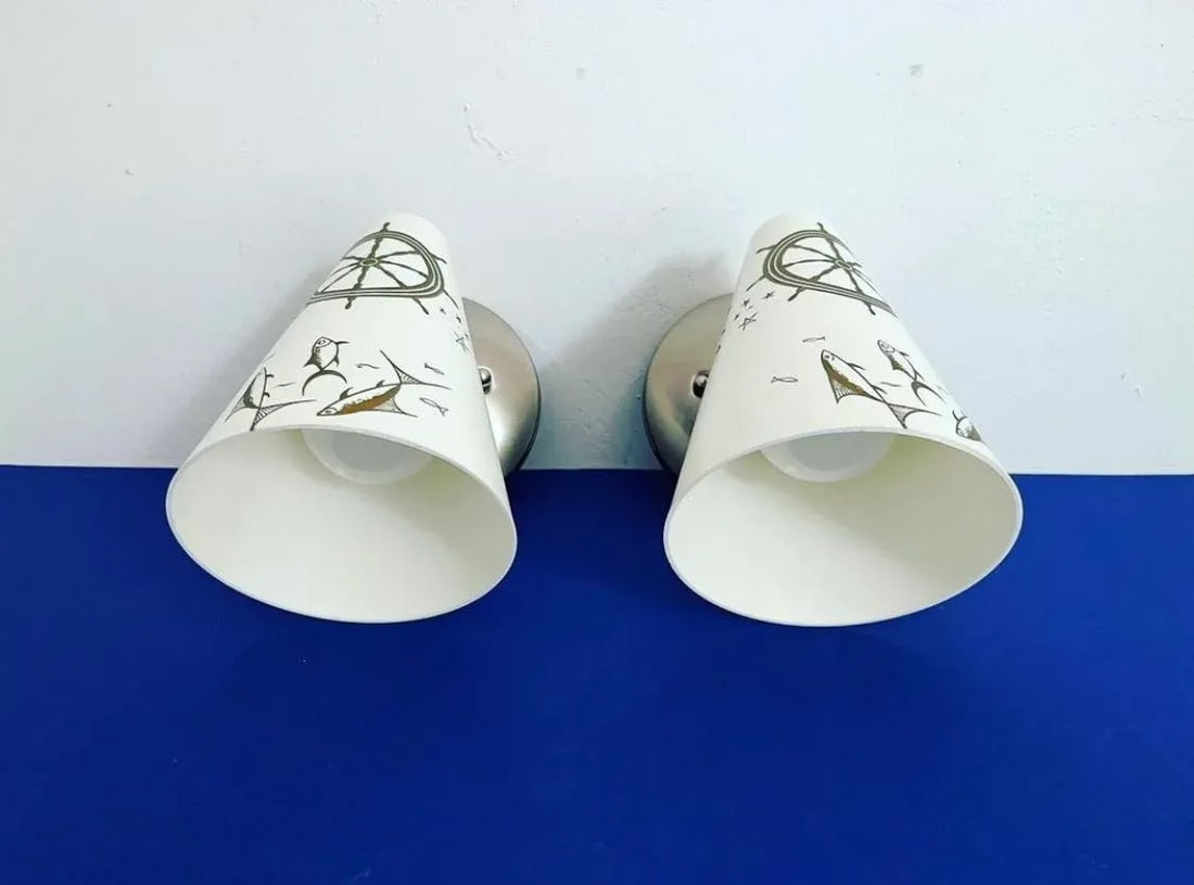 Midcentury Coastal Cone Sconces - A Pair - 9