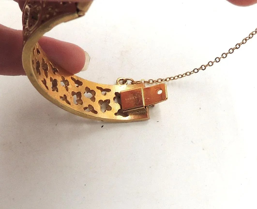 Vintage 1972 Signed Napier Gothic Style Goldtone Cuff Bracelet - 4