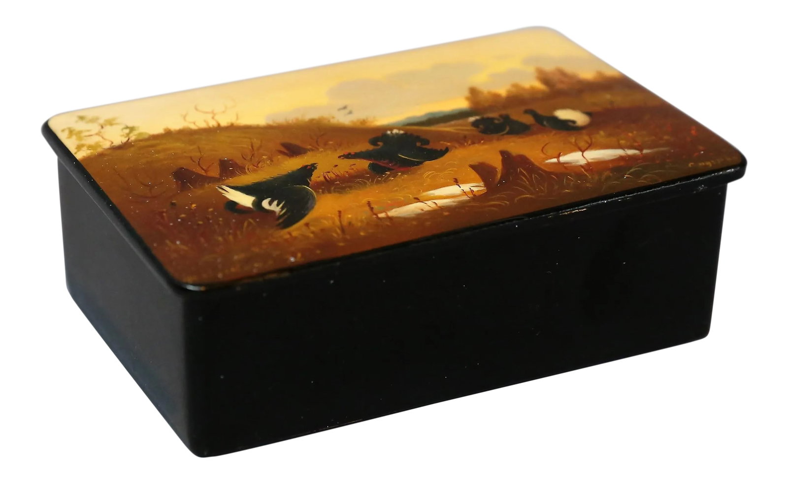 Antique English Papier Mache Box W/ Scottish Highland Grouse Scene (1 of 7)