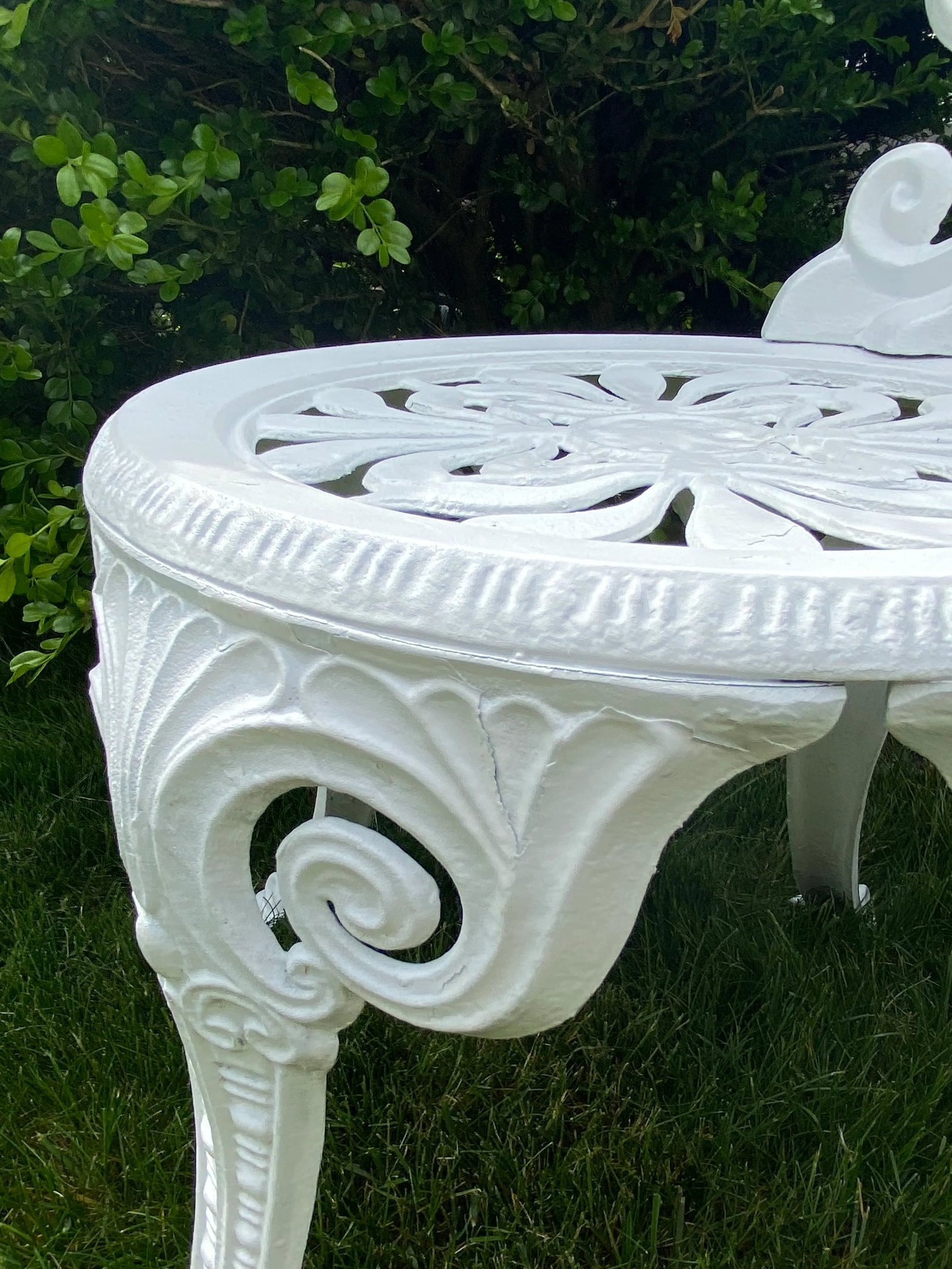 Greek Key Victorian Style White Aluminum Garden Chairs, Pair - 12