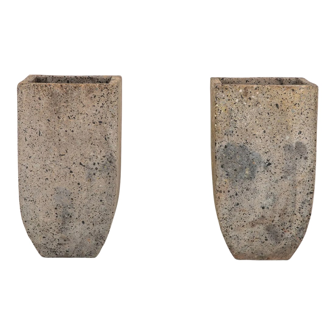 Brutalist Inspired Pair of Mixed Stone Planters, 20th Century: This striking pair of large planters draws inspiration from the bold aesthetics of brutalist design. Crafted with a fusion of mixed stone and concrete, these planters showcase a rugged yet refined