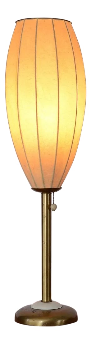 Mid-Century Modern Ribbed Cigar Bubble Table Lamp: Incredibly ribbed cigar table lamp of unknown origin. This lamp looks like it might have been made in the late 1940s to the early 1950s, possibly predating the design George Nelson's bubble lamps.