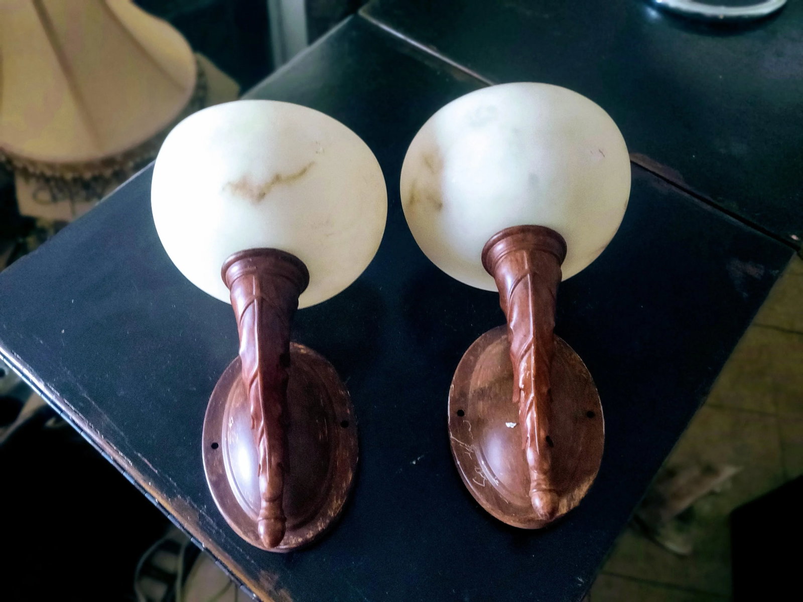1940s Arts & Crafts Style Wall Sconces With Bowl Shaped Slip Shades - a Pair - 6