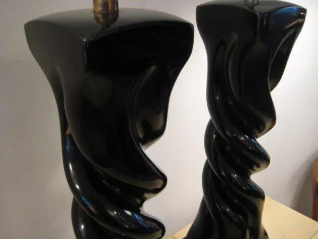 1950s Modern Heifetz in Black Lacquer Table Lamps - a Pair - 5