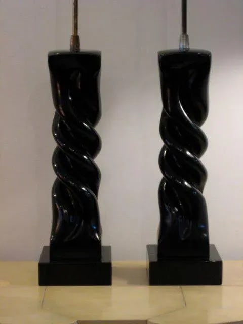 1950s Modern Heifetz in Black Lacquer Table Lamps - a Pair - 6