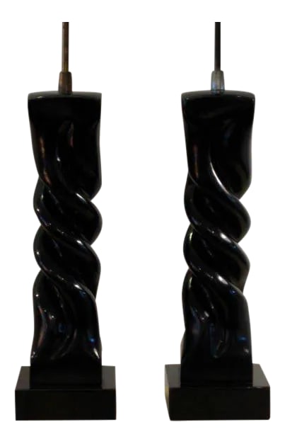 1950s Modern Heifetz in Black Lacquer Table Lamps - a Pair - 7