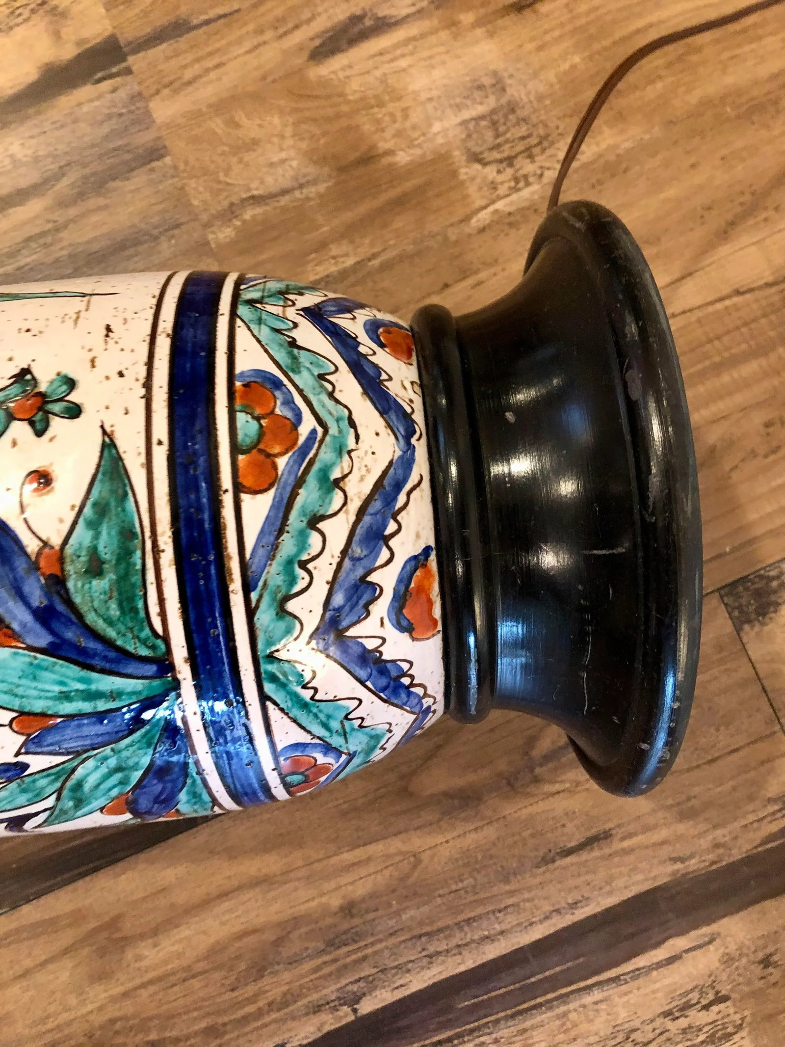 Early 20th Century Tall Turkish Pottery Lamp-Iznek Floor or Table Hand Painted Ceramic Urn Art - 10