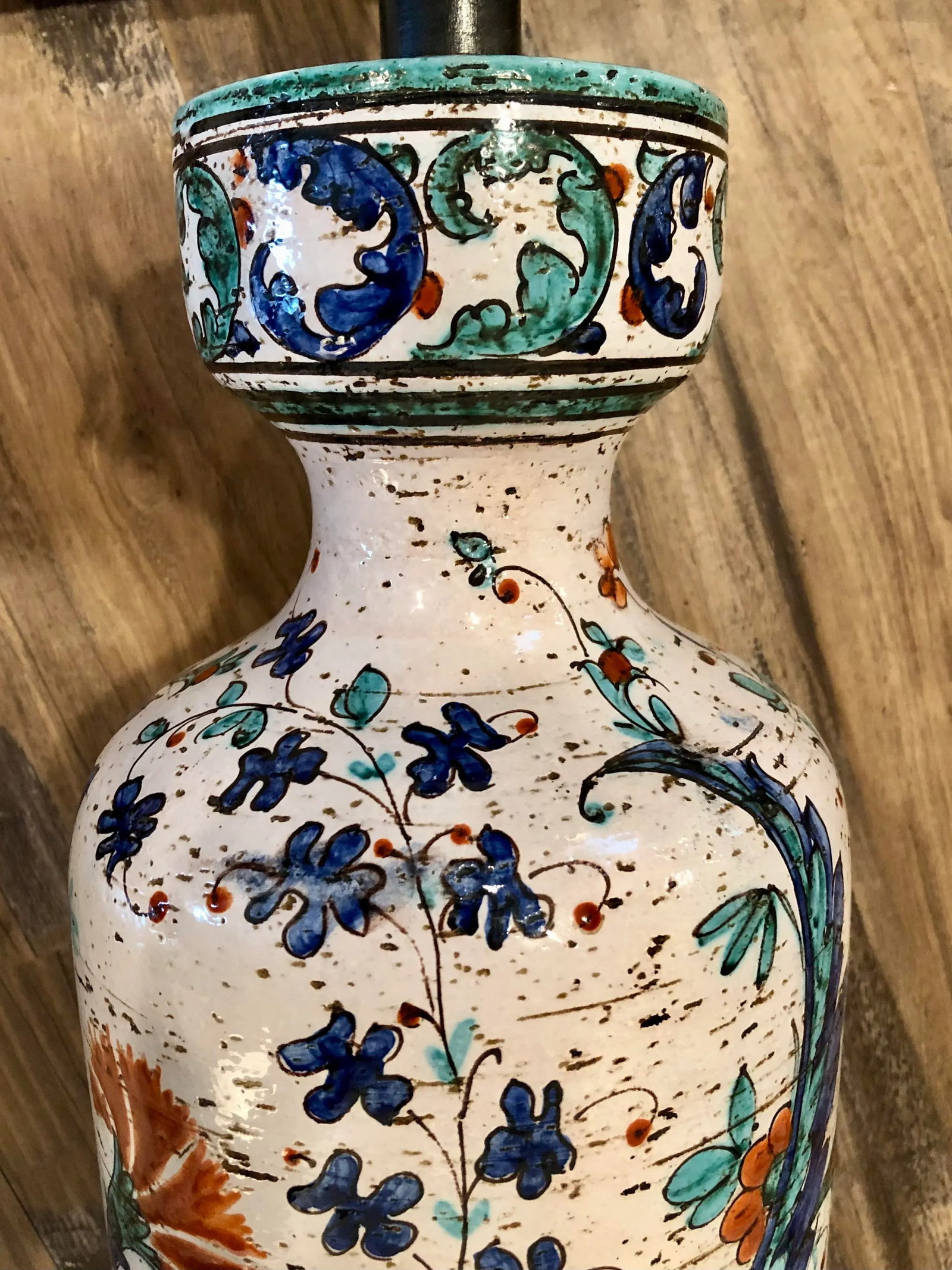 Early 20th Century Tall Turkish Pottery Lamp-Iznek Floor or Table Hand Painted Ceramic Urn Art - 2