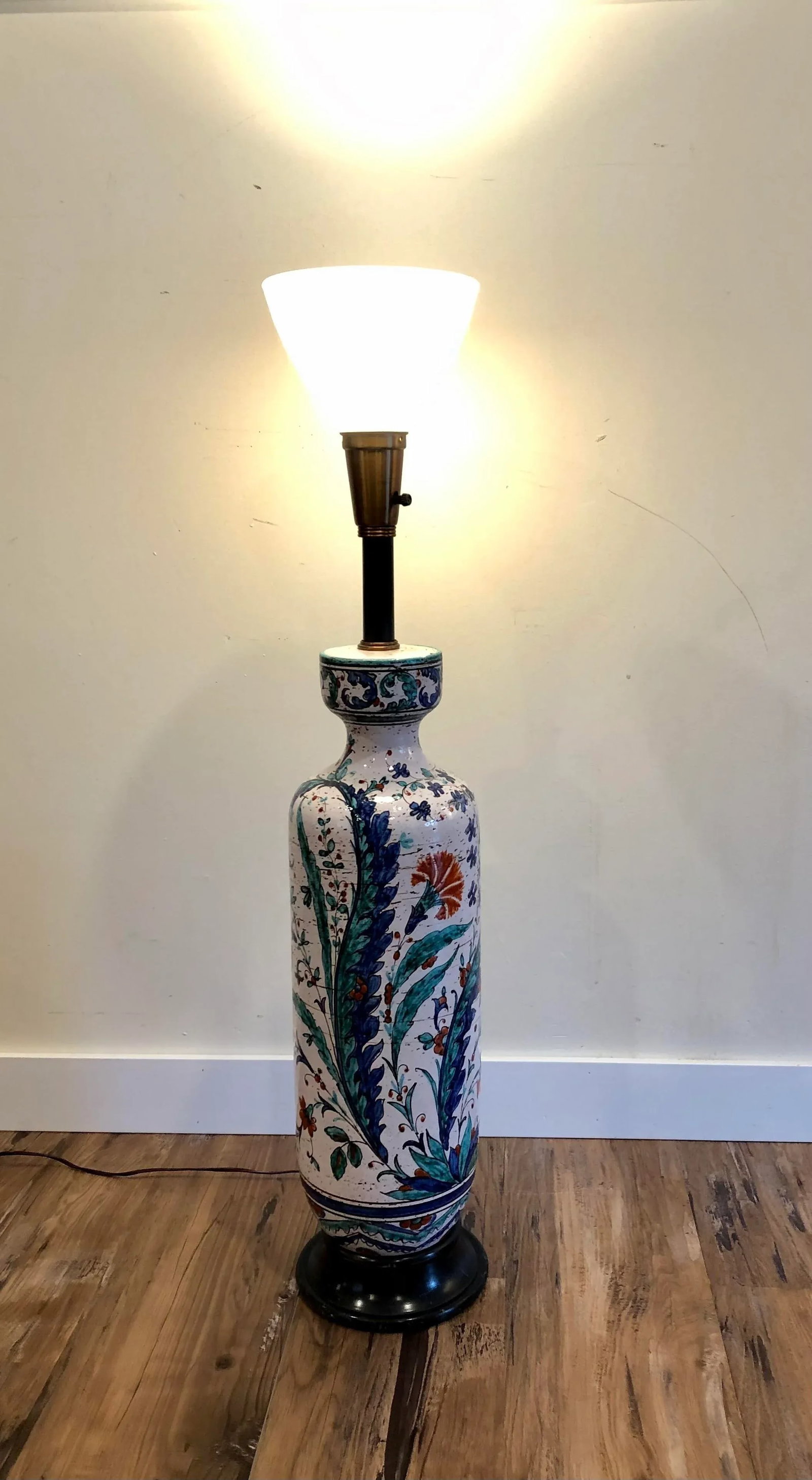 Early 20th Century Tall Turkish Pottery Lamp-Iznek Floor or Table Hand Painted Ceramic Urn Art - 3
