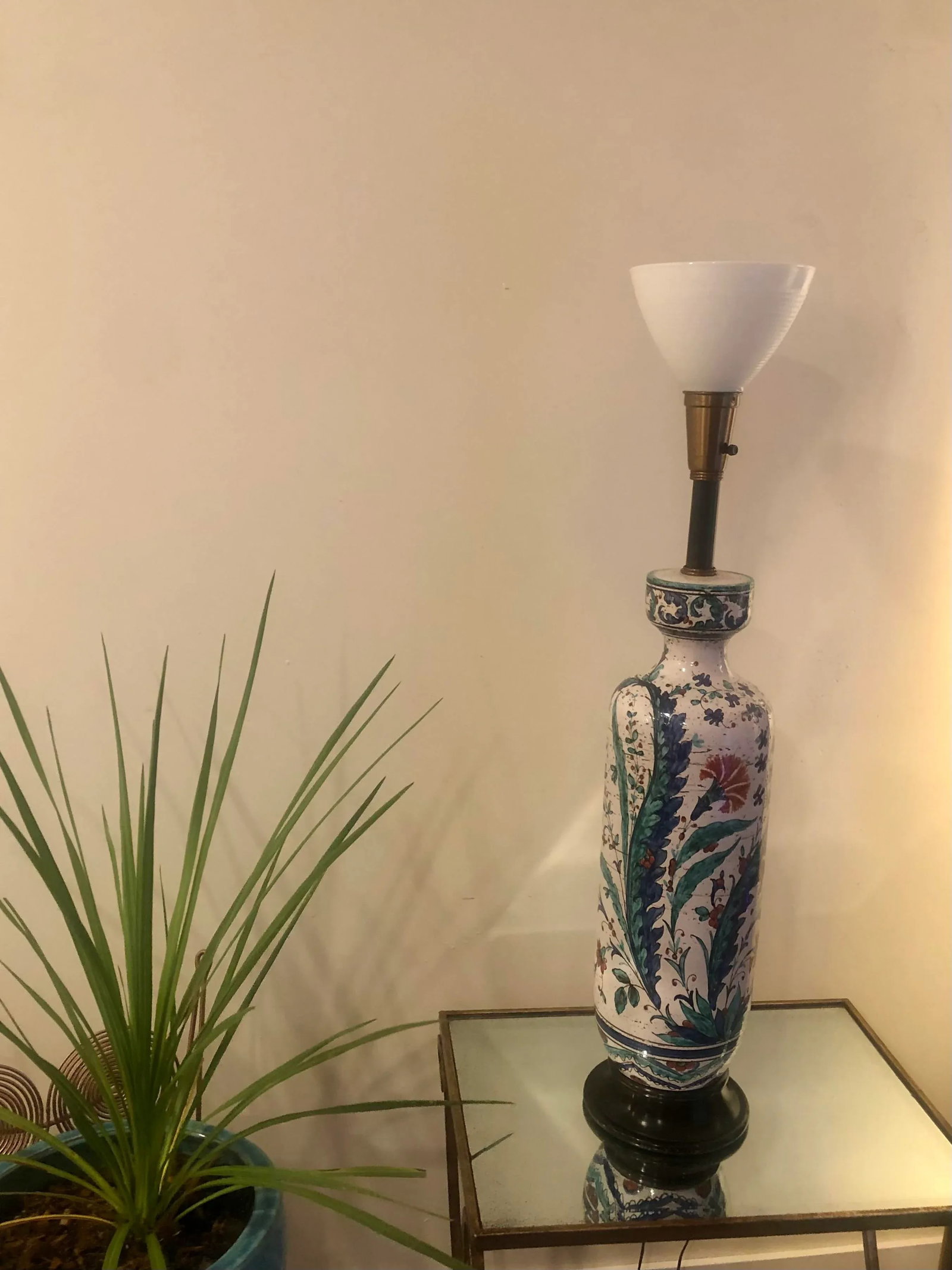 Early 20th Century Tall Turkish Pottery Lamp-Iznek Floor or Table Hand Painted Ceramic Urn Art - 6