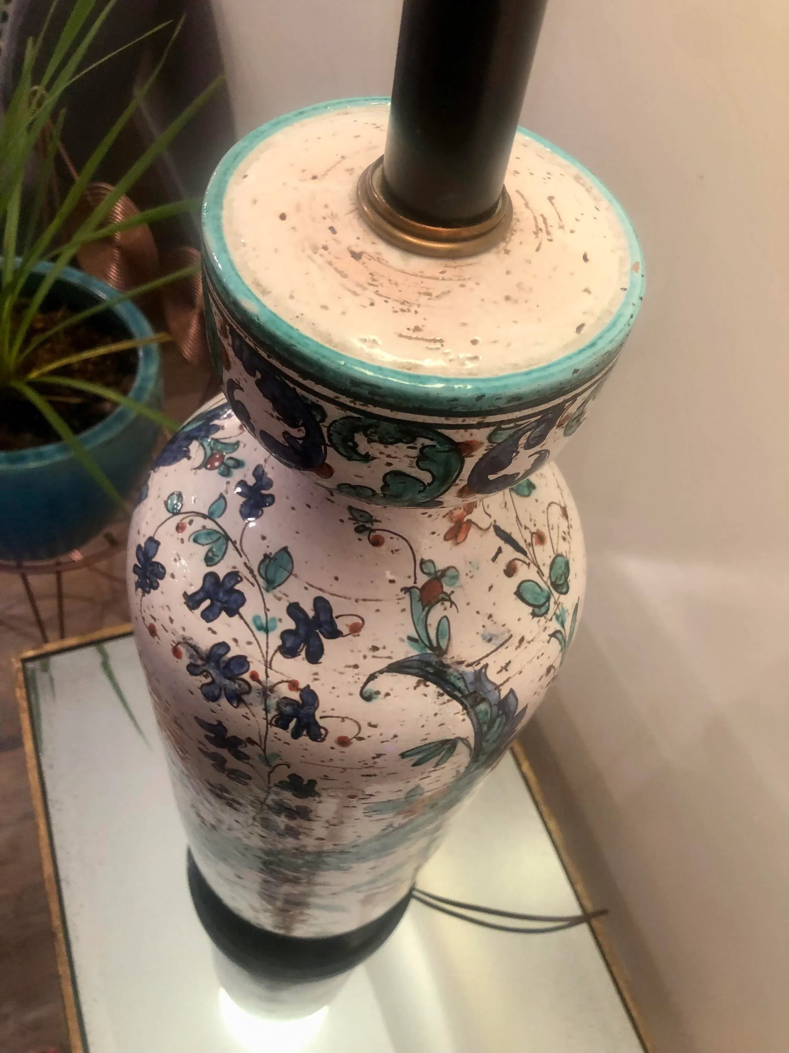 Early 20th Century Tall Turkish Pottery Lamp-Iznek Floor or Table Hand Painted Ceramic Urn Art - 7