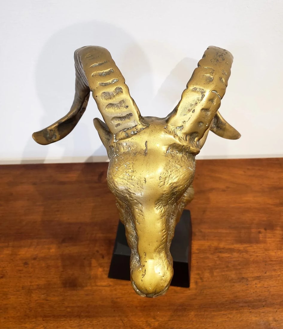 Large Mid Century Brass Rams Head Desk Sculpture - 6