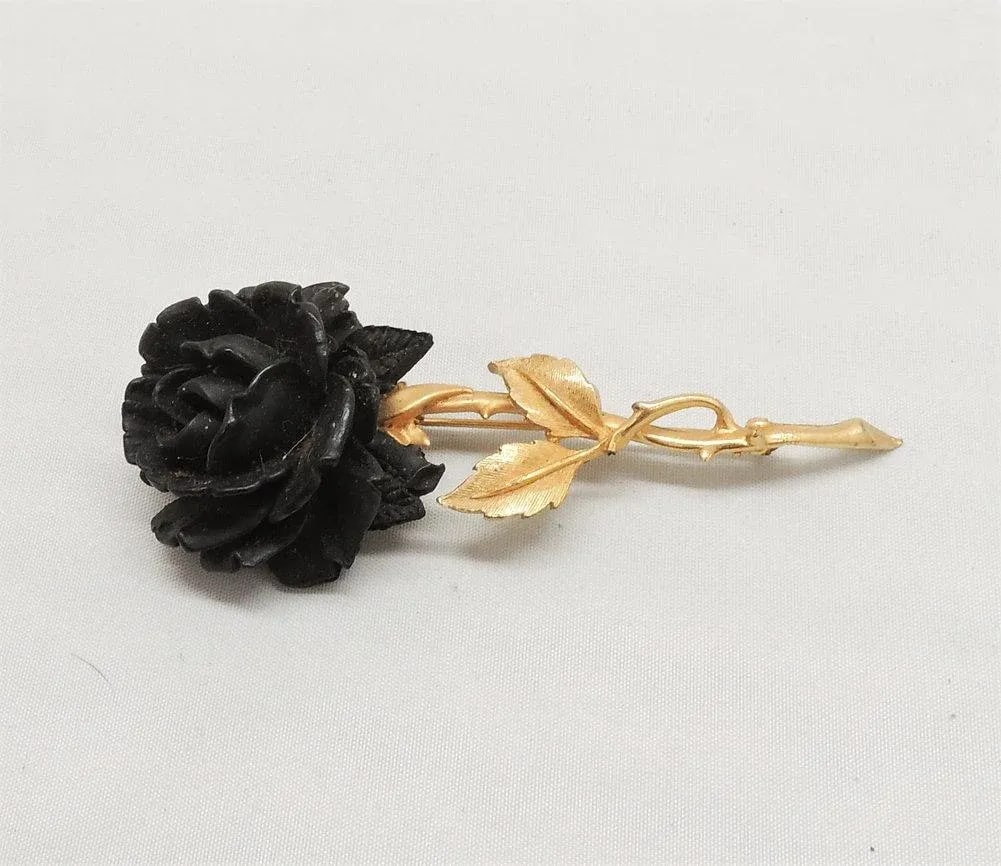 Vintage Accessocraft Black Rose Brooch - 2