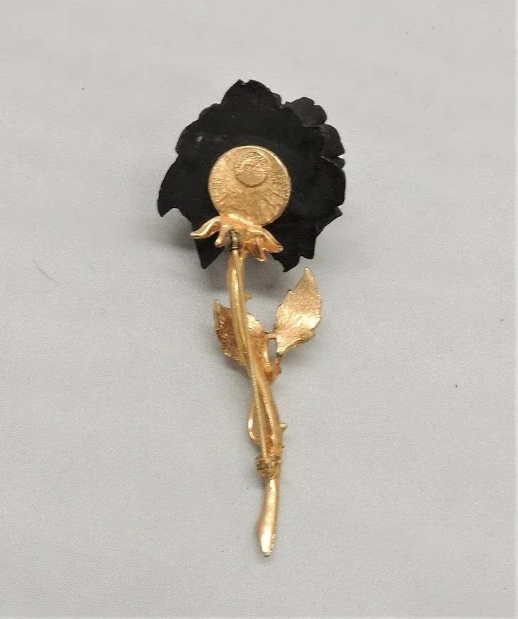 Vintage Accessocraft Black Rose Brooch - 3