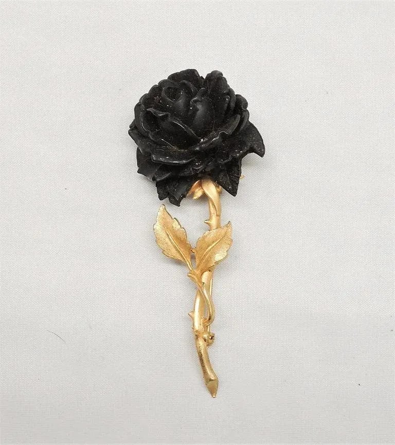 Vintage Accessocraft Black Rose Brooch - 4