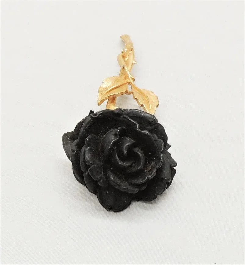 Vintage Accessocraft Black Rose Brooch - 5