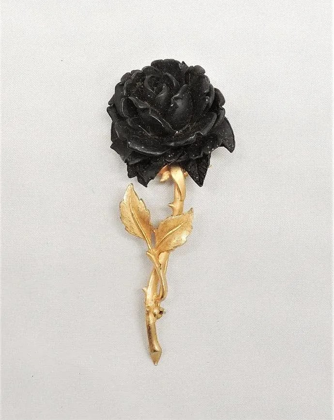 Vintage Accessocraft Black Rose Brooch - 6