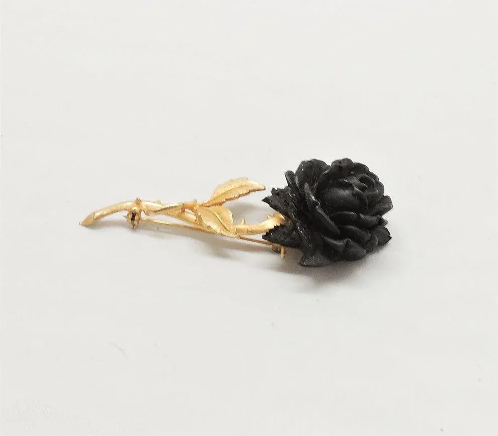 Vintage Accessocraft Black Rose Brooch - 7