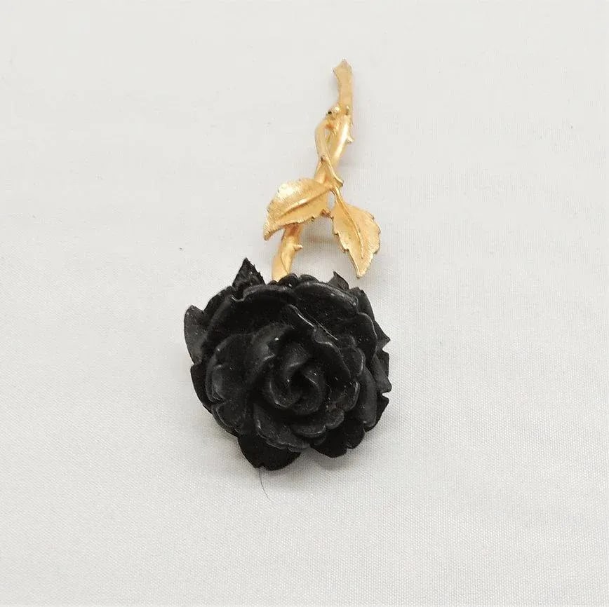 Vintage Accessocraft Black Rose Brooch - 8