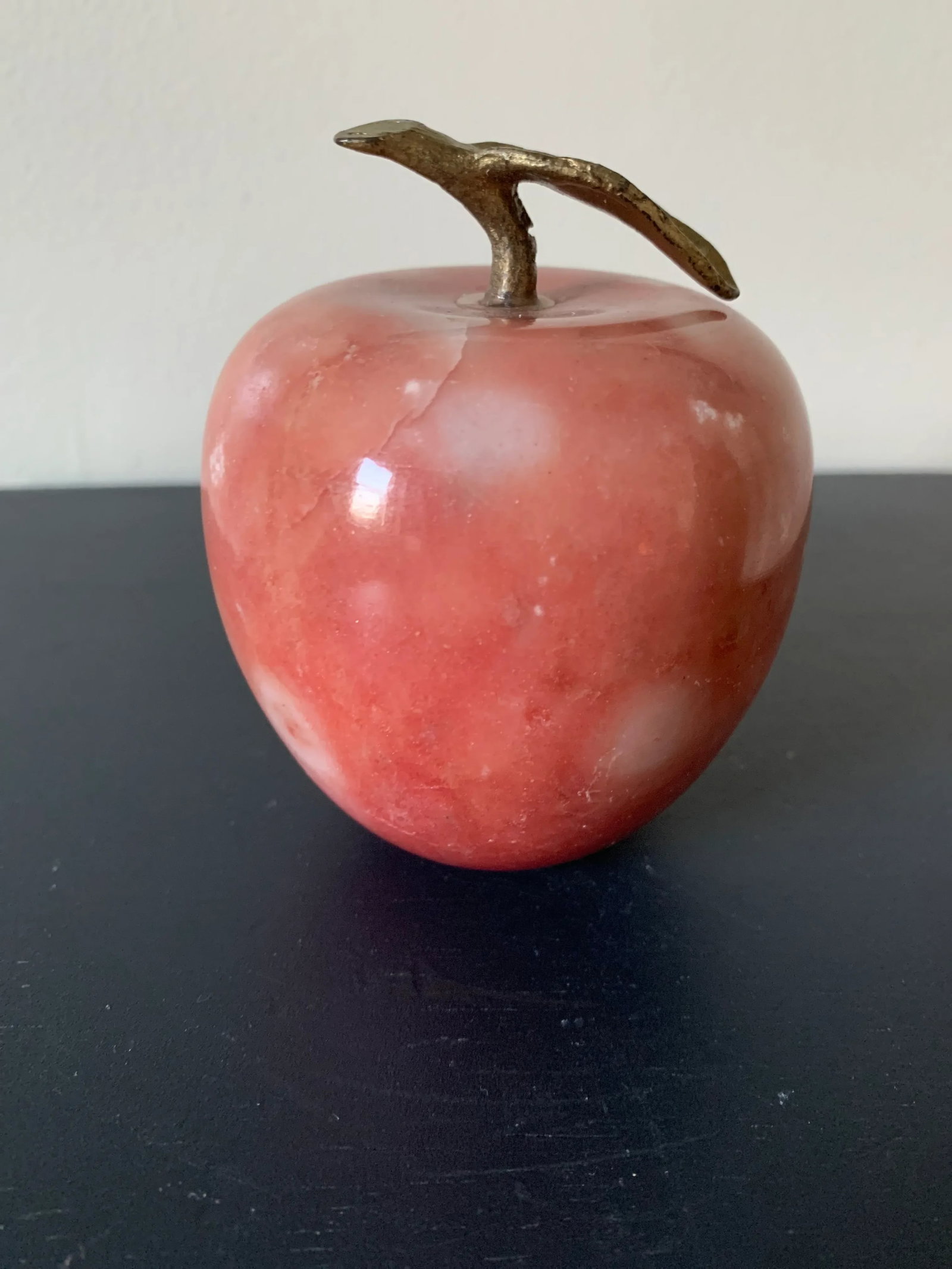 Vintage Marble & Brass Apple Paper Weight - 2