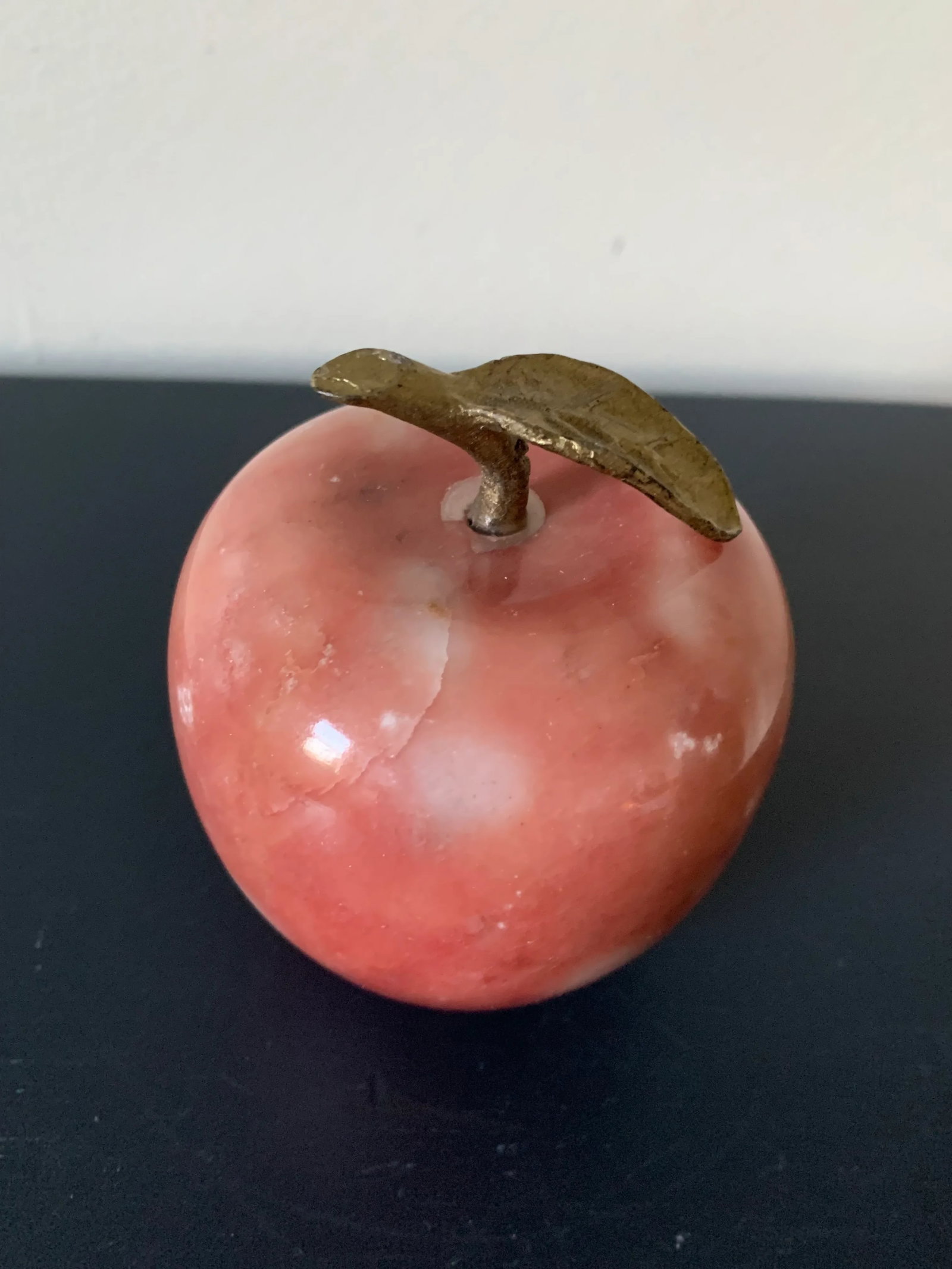 Vintage Marble & Brass Apple Paper Weight - 3