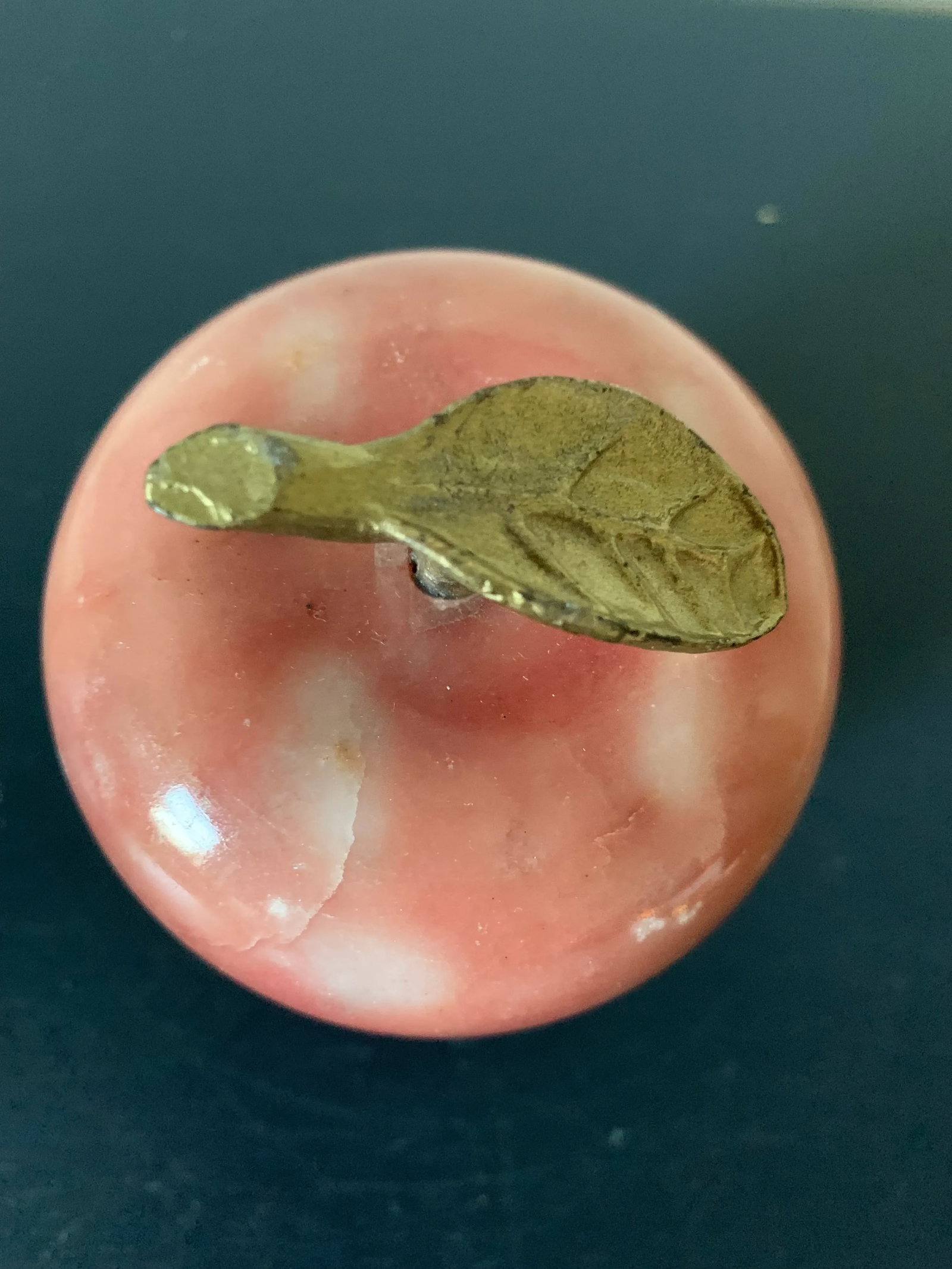 Vintage Marble & Brass Apple Paper Weight - 4