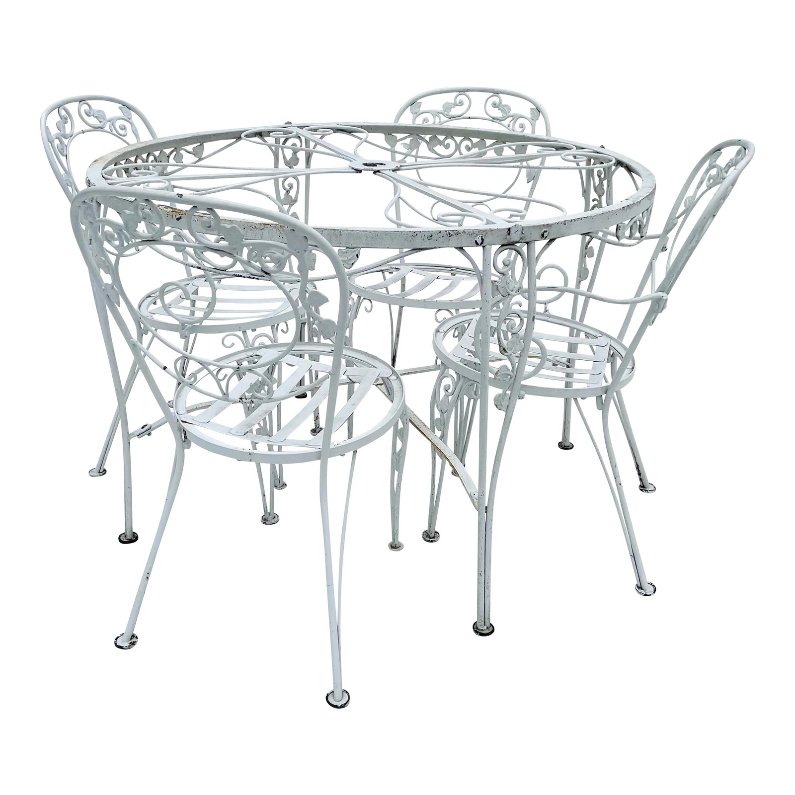 Vintage Victorian Style Chantilly Rose Pattern Wrought Iron Patio Table Base & 4 Chairs (1 of 7)