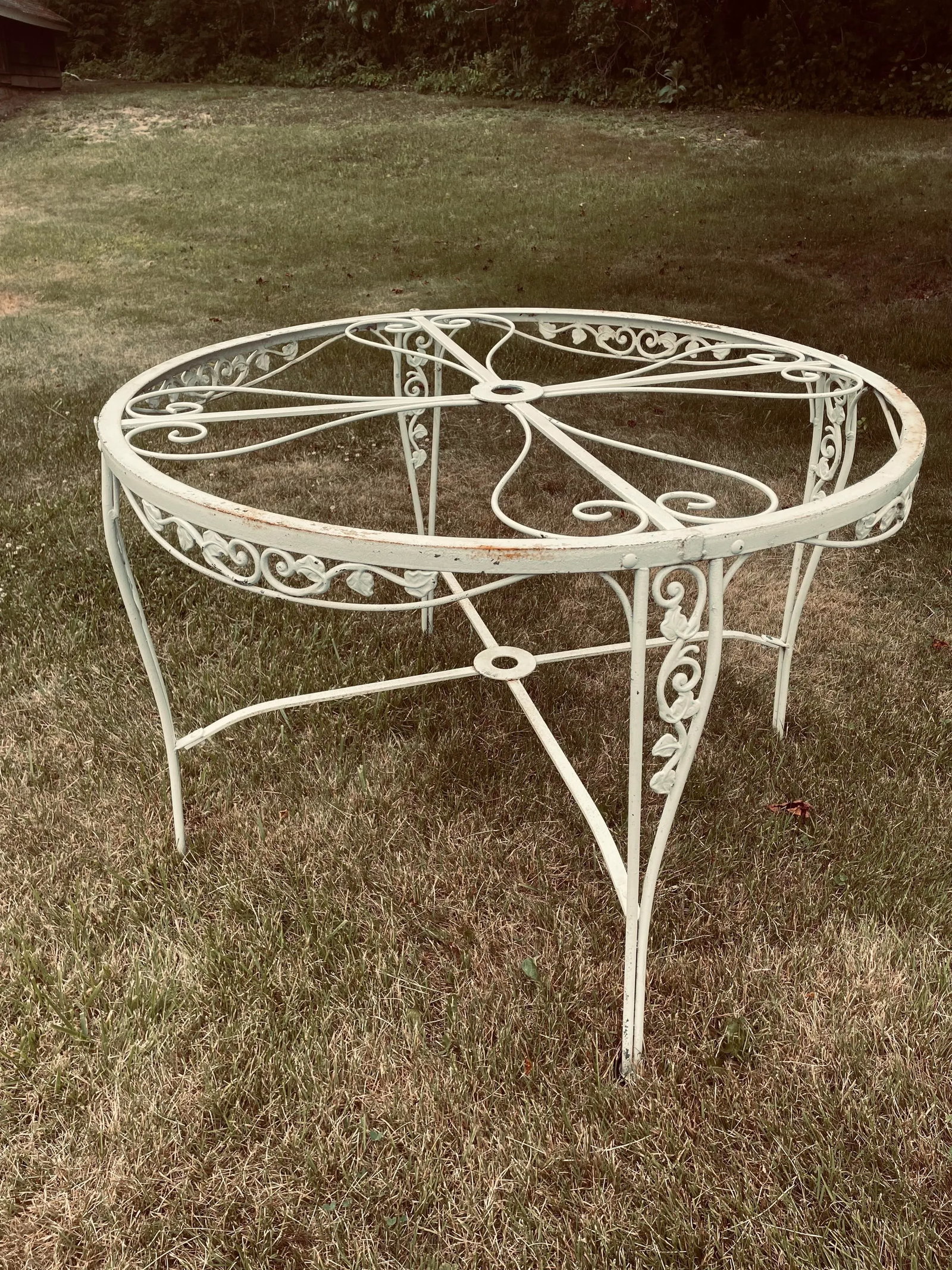 Vintage Victorian Style Chantilly Rose Pattern Wrought Iron Patio Table Base & 4 Chairs - 5