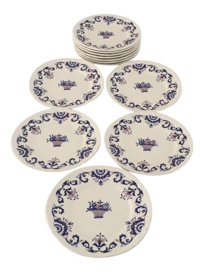 Vintage Hand Painted French Bread Plates - Set of 12: Beautiful, vintage hand painted, signed by the artist set of twelve dessert or bread 6.25 plates Makers mark reads " Rovennau Hand Painted France" They are in very good condition,no crack or chips