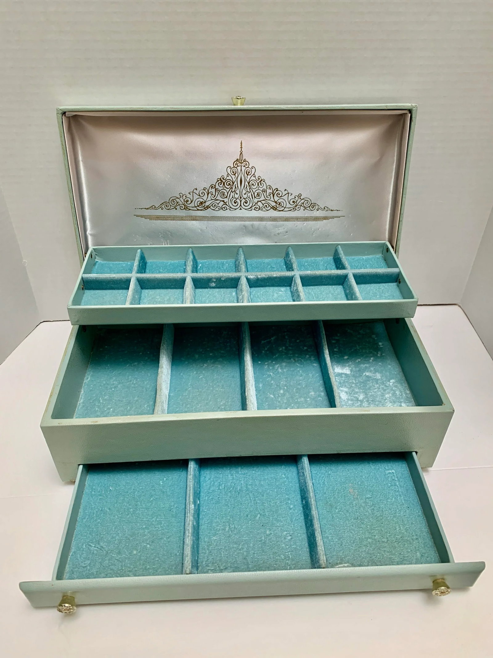 Midcentury French Provincial Blue & Gold Jewelry Box - 2