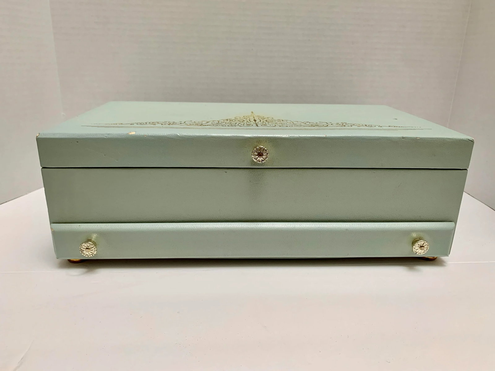 Midcentury French Provincial Blue & Gold Jewelry Box - 3