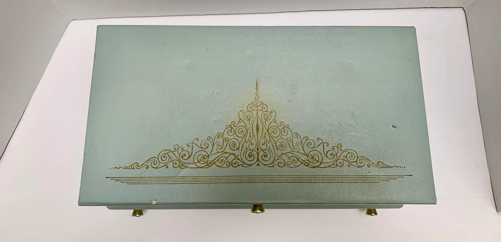 Midcentury French Provincial Blue & Gold Jewelry Box - 5