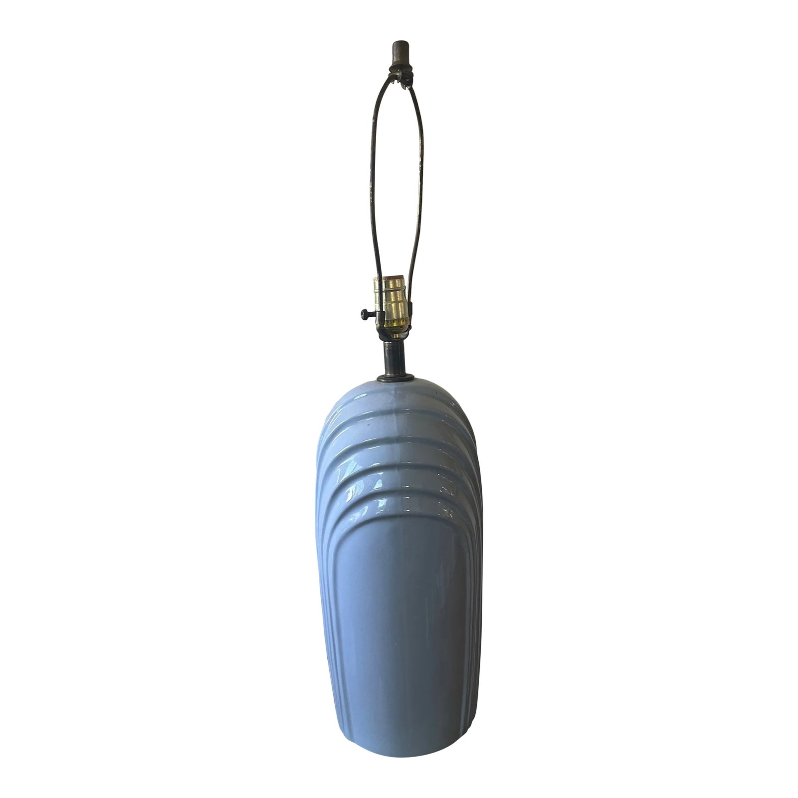 Art Deco Revival Table Lamp in Periwinkle Blue - Perfect for Coastal Decor - 1980's: Brighten up your space with this unique Art Deco revival, coastal, & Boho Chic table lamp. It's a very nice shade of periwinkle blue and will work in many decor styles as it's got very simple lines.