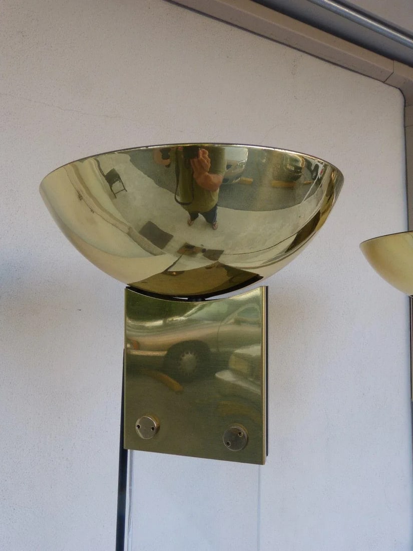 1970s Italian Architectural Skyscraper Lucite and Brass Floor Lamps - a Pair - 5