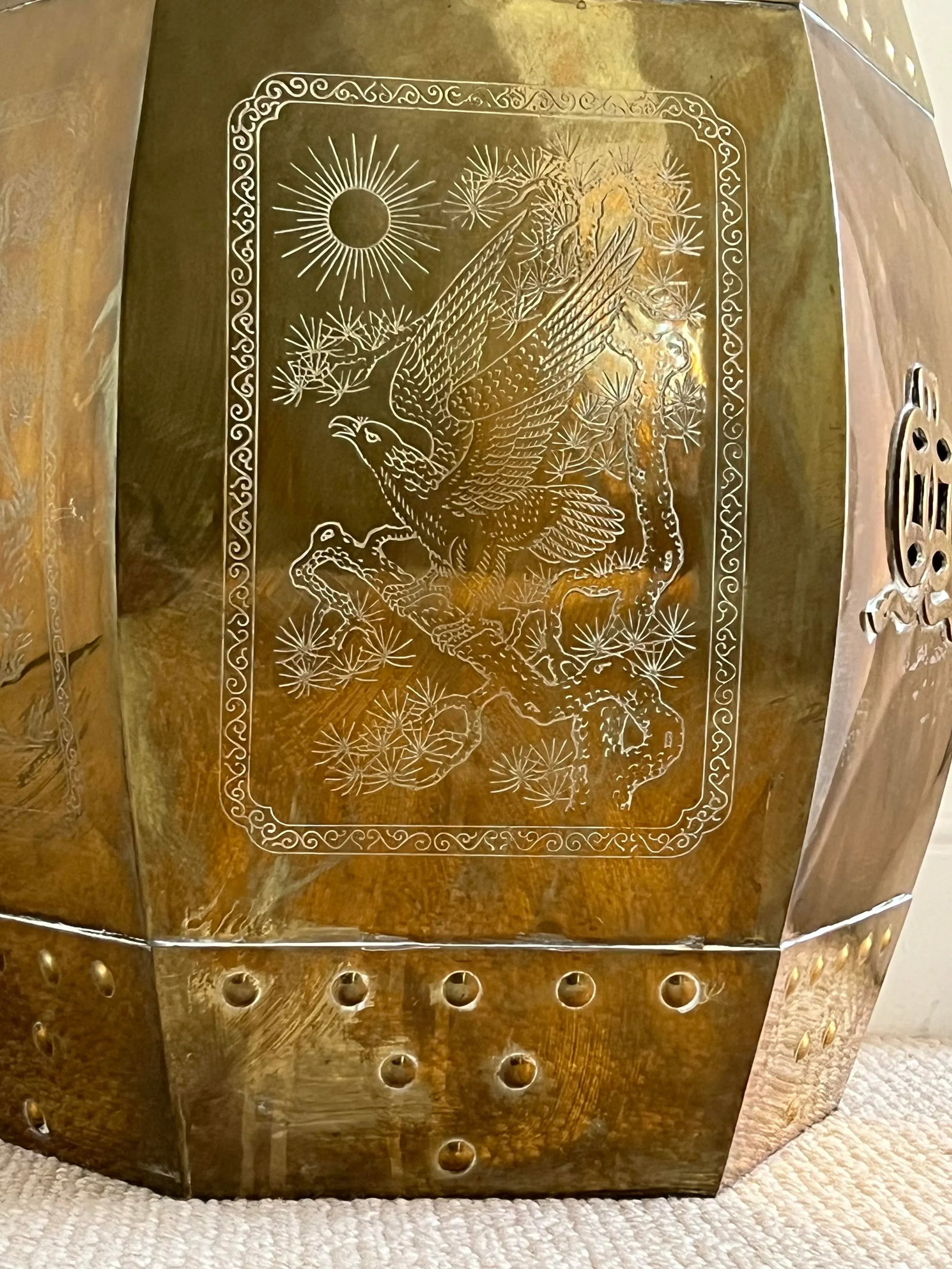Mid Century Asian Brass Garden Stool Table - 2