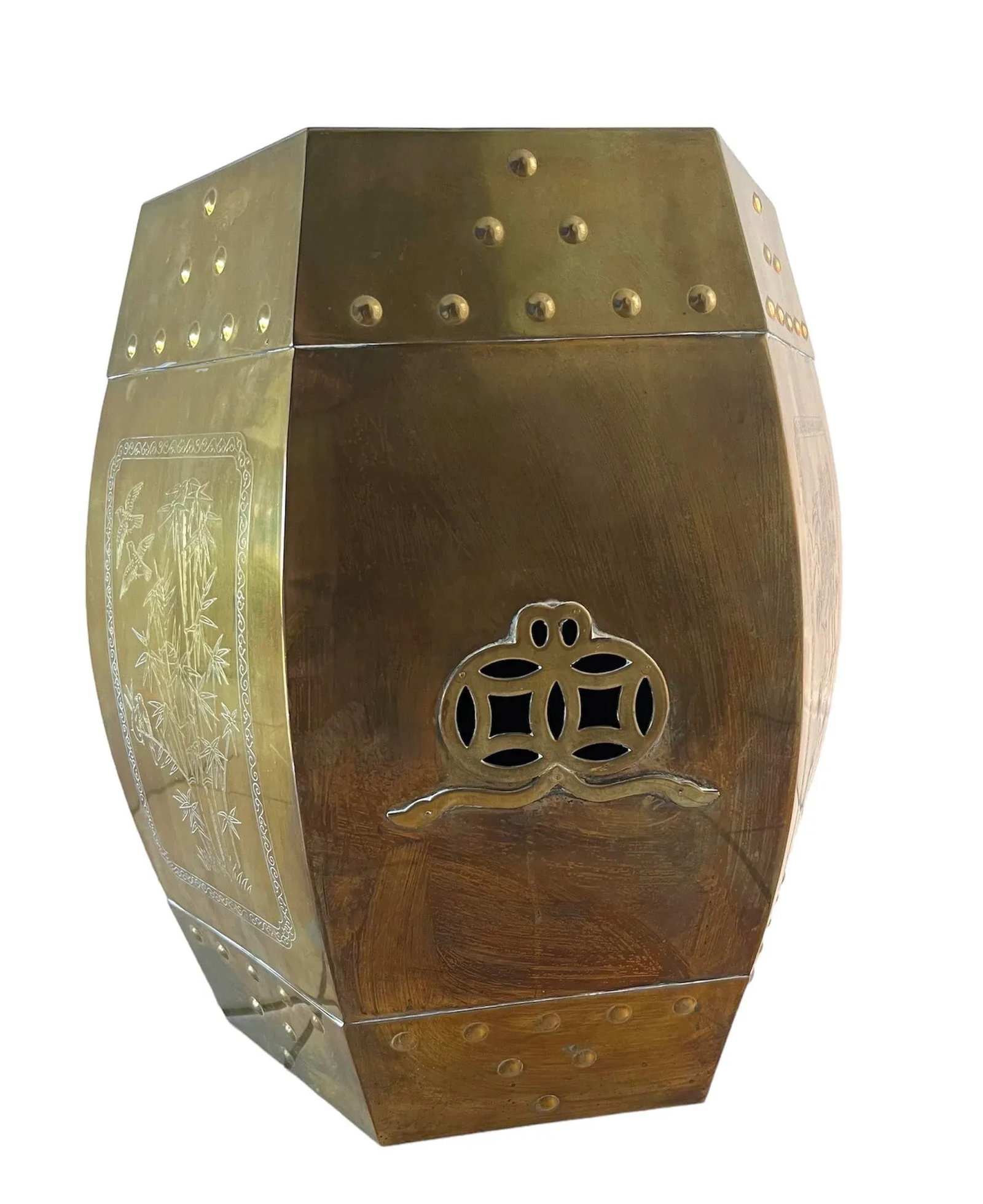 Mid Century Asian Brass Garden Stool Table - 3